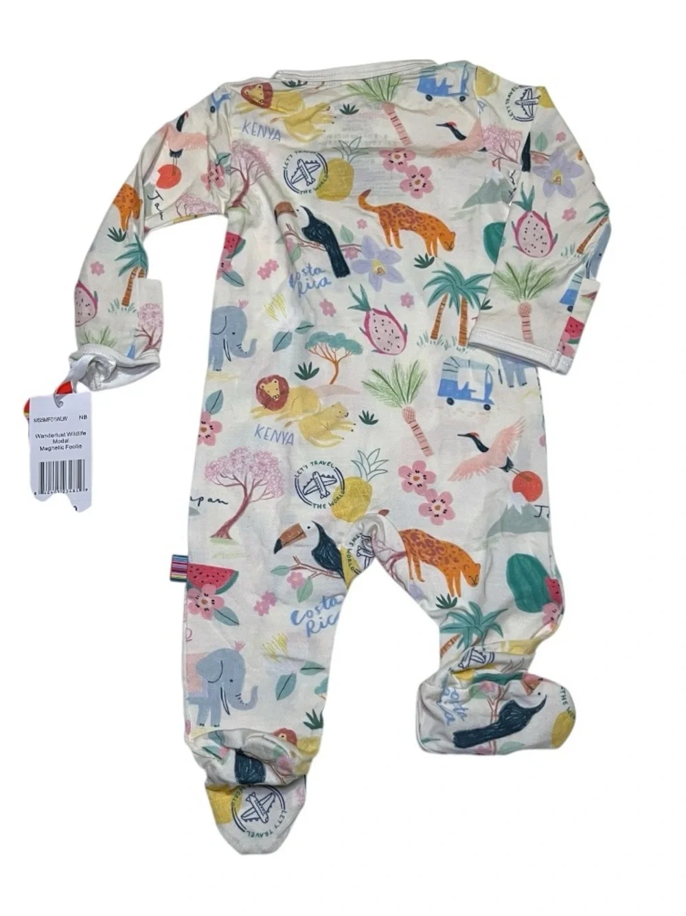 NET Magnetic Me Cream Tropical Animal Print Footie W/ Pink, Green & Blue Accents